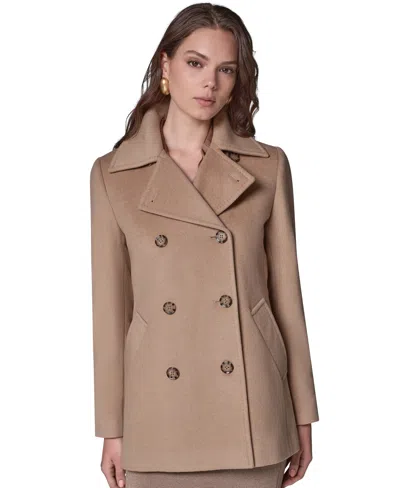 Donna Karan Womens Short Double Breasted Wool Coat In Brown