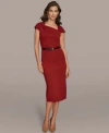 Donna Karan Womens Short Sleeves Asymmetric Belted Sweater Straight Sweater Skirt In Brown