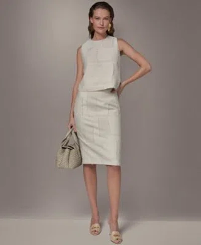Donna Karan Womens Side Slit Crop Top Pencil Skirt In White