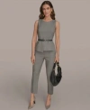 Donna Karan Womens Sleeveless Belted Top Slim Leg Ankle Pants In Gray