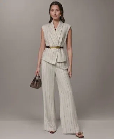 Donna Karan Womens Sleeveless Belted Vest High Waisted Wide Leg Pants In Multi
