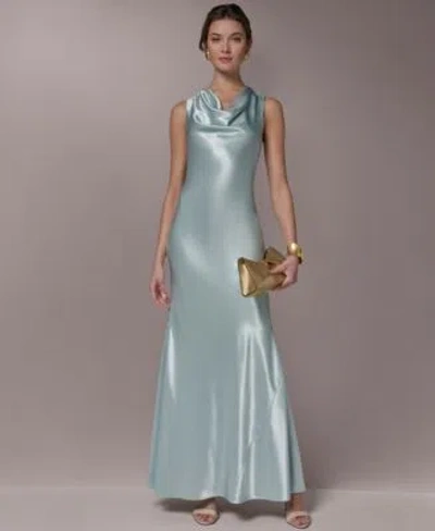 Donna Karan Womens Sleeveless Cowl Neck Ball Gown In Blue