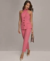 Donna Karan Womens Sleeveless Vest Jacket Straight Leg Ankle Length Pants In Pink