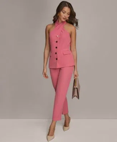 Donna Karan Womens Sleeveless Vest Jacket Straight Leg Ankle Length Pants In Pink