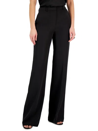 Donna Karan Womens Solid Polyester Flared Pants In Black