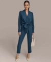 Donna Karan Womens Tie Front Pinstripe Blouse Pants In Blue