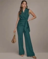 Donna Karan Womens Tie Waist Wrap Top Wide Leg Pants In Green
