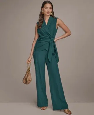 Donna Karan Womens Tie Waist Wrap Top Wide Leg Pants In Green