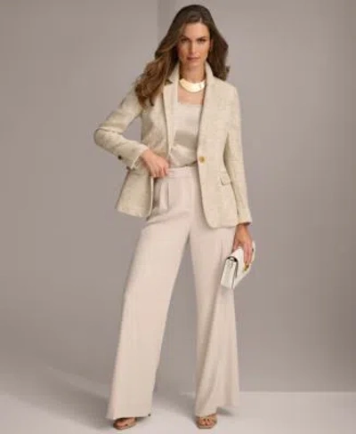 Donna Karan Womens Tweed Blazer Wide Leg Pleat Front Pant In Pearl Multi