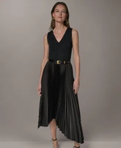 Donna Karan Womens V Neck Dress In Black