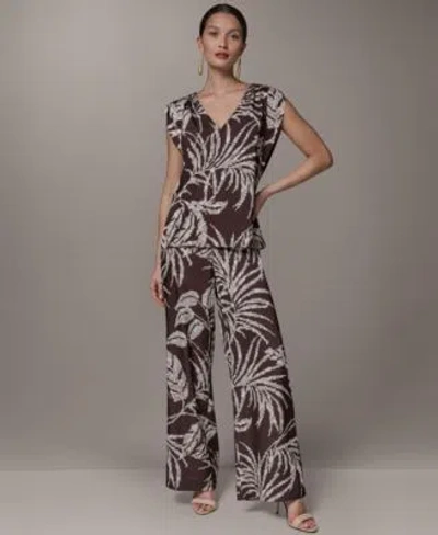 Donna Karan Womens V Neck Top Printed Mid Rise Pants In Brown