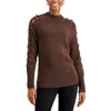 Donna Karan Womens Wool Blend Crochet Trim Mock Turtleneck Sweater In Brown