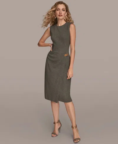 Donna Karan Women'sâ Knit Fauz Wrap Sleeveless Sheath Midi Dress In Gray