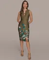 Donna Karan New York Floral Print Sleeveless Sheath Dress In Green