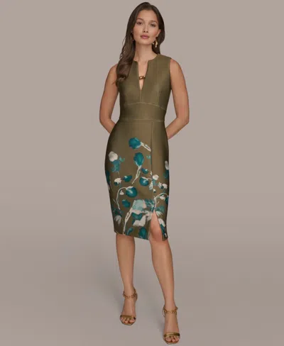DONNA KARAN WOMEN'SÂ SPLIT V-NECK FLORAL SHEATH DRESS