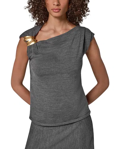 Donna Karan Wool Asymmetric Top In Gray