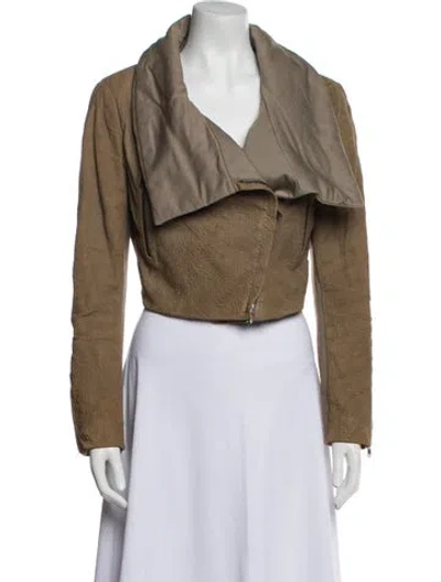 Pre-owned Donna Karan Wool Biker Jacket In Brown