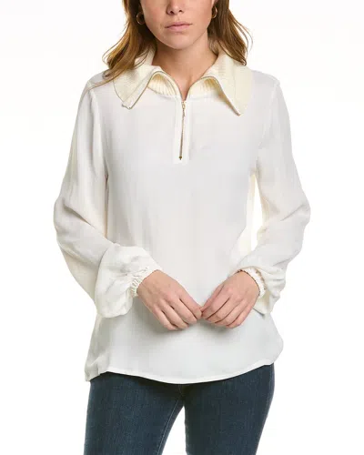 Donna Karan Wool Collar Blouse In White