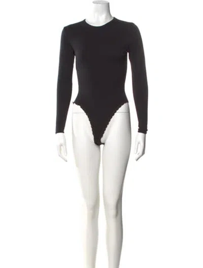 Pre-owned Donna Karan Wool Crew Neck Bodysuit In Black