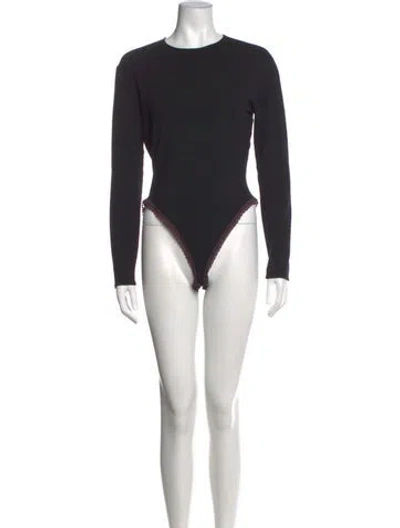 Pre-owned Donna Karan Wool Crew Neck Bodysuit In Black