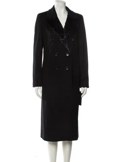 Pre-owned Donna Karan Wool Faux Fur Coat W/ Tags In Blue