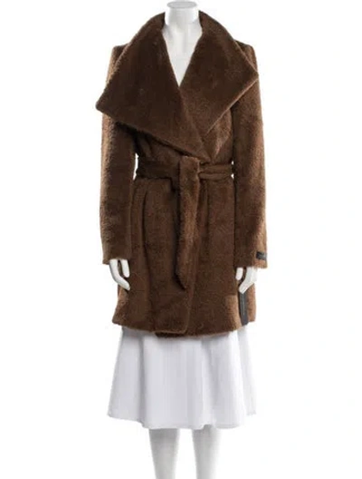Pre-owned Donna Karan Wool Faux Fur Coat W/ Tags In Brown