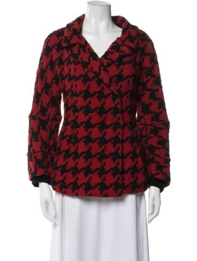Pre-owned Donna Karan Wool Houndstooth Print Blazer In Red