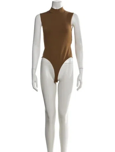 Pre-owned Donna Karan Wool Mock Neck Bodysuit In Neutrals