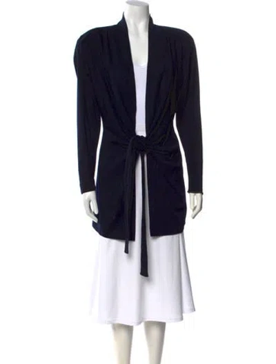 Pre-owned Donna Karan Wool Open Front Sweater In Blue
