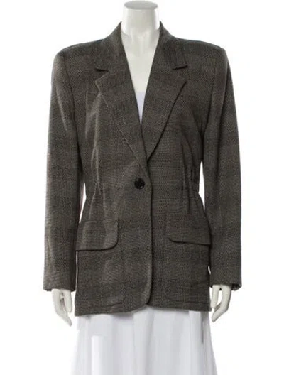 Pre-owned Donna Karan Wool Plaid Print Blazer In Black