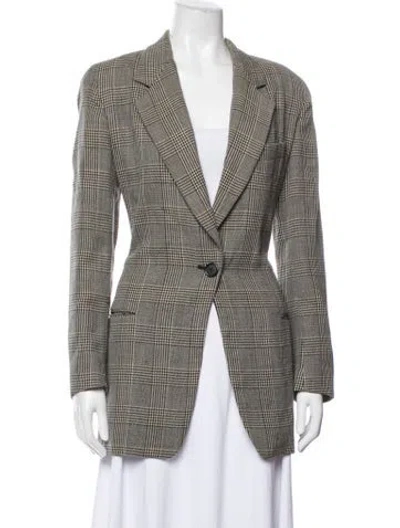 Pre-owned Donna Karan Wool Plaid Print Blazer In Multicolor