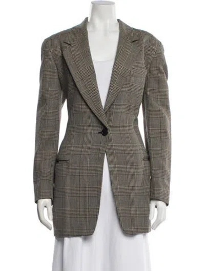 Pre-owned Donna Karan Wool Plaid Print Coat In Neutral
