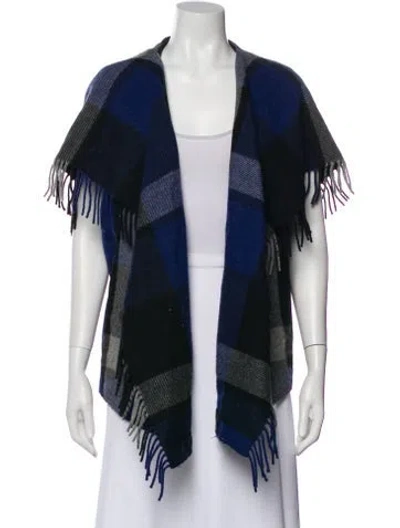Pre-owned Donna Karan Wool Plaid Print Jacket In Blue