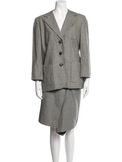 Pre-owned Donna Karan Wool Plaid Print Skirt Suit In Multicolor