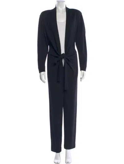 Pre-owned Donna Karan Wool Plunge Neckline Jumpsuit In Blue