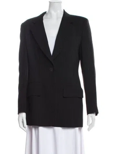 Pre-owned Donna Karan Wool Striped Blazer In Black