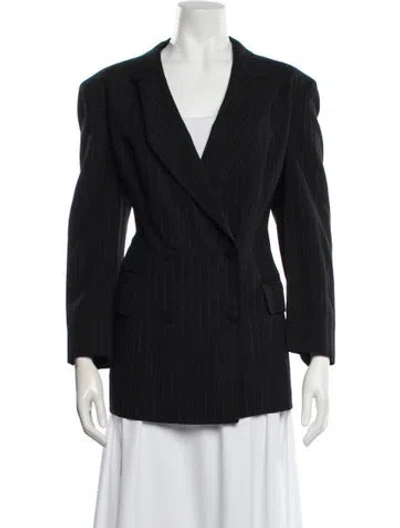 Pre-owned Donna Karan Wool Striped Blazer In Black