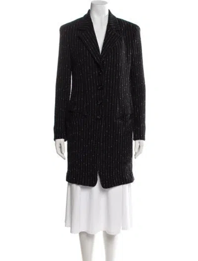 Pre-owned Donna Karan Wool Striped Coat In Black