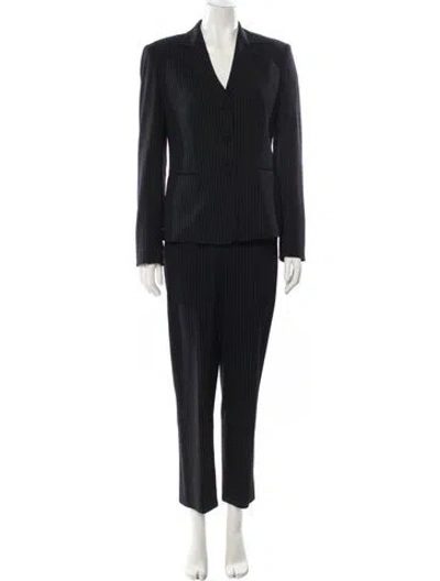 Pre-owned Donna Karan Wool Striped Pantsuit In Black