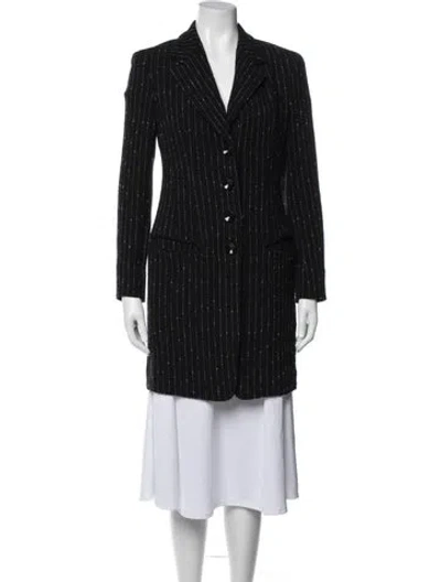 Pre-owned Donna Karan Wool Striped Peacoat In Black