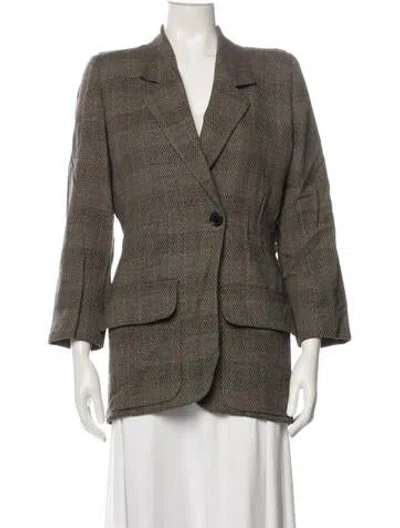 Pre-owned Donna Karan Wool Tweed Pattern Blazer In Green