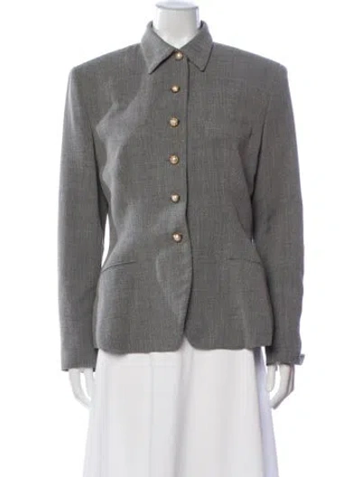 Pre-owned Donna Karan Wool Tweed Pattern Blazer In Grey