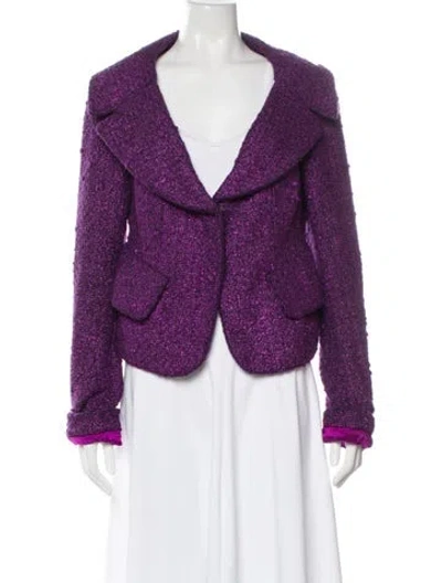 Pre-owned Donna Karan Wool Tweed Pattern Evening Jacket In Purple