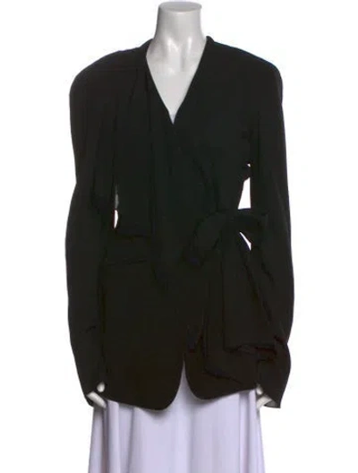 Pre-owned Donna Karan Wool V-neck Blouse In Black