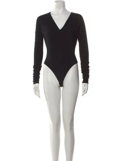 Pre-owned Donna Karan Wool V-neck Bodysuit In Black