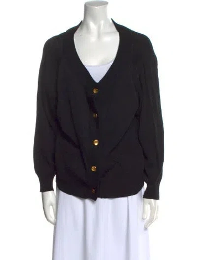 Pre-owned Donna Karan Wool V-neck Sweater In Black