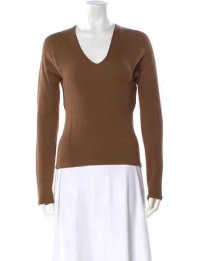 Pre-owned Donna Karan Wool V-neck Sweater In Brown