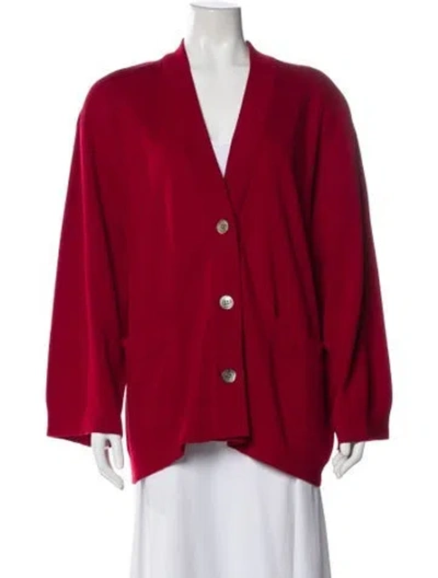 Pre-owned Donna Karan Wool V-neck Sweater In Red