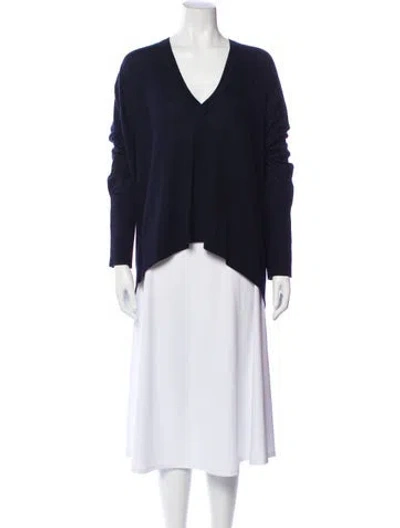 Pre-owned Donna Karan Wool V-neck Sweater W/ Tags In Blue