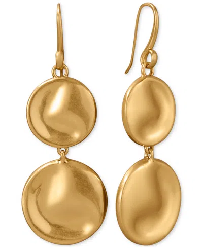Donna Karan Worn 24k Gold Plated Double Drop Wave Coin Earrings In Orange